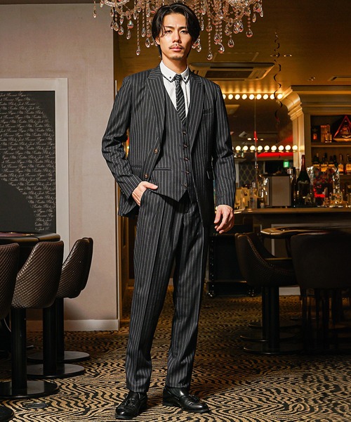 セール】【SOMEDIFF】ストライプ柄スリーピースセットアップ/スーツ