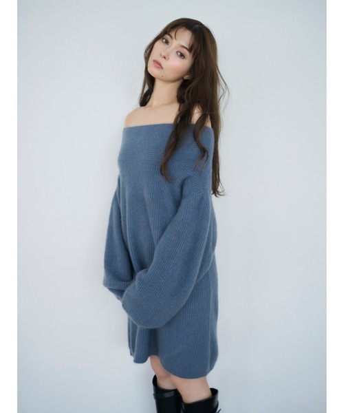 FRAY I.D（フレイアイディー）の「オフショルニットミニワンピース