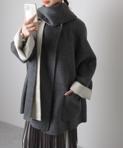 scarf double face wool coat /マフラー付きダブルフェイスウール