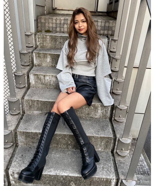 EGOIST（エゴイスト）の「サイドニットレースUPブーツ（ブーツ）」 - WEAR