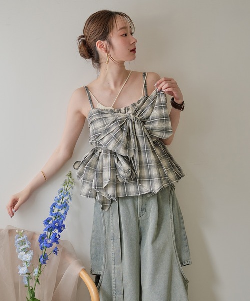 mideal（マイディール）の「ombre check double ribbon bustier