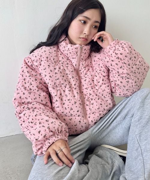 セール】小花柄コーデュロイダウンジャケット（ダウンジャケット