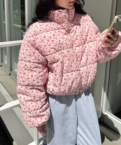 セール】小花柄コーデュロイダウンジャケット（ダウンジャケット