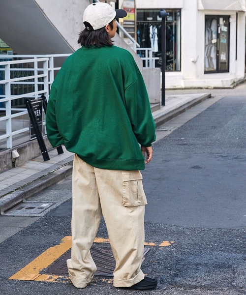 ビッグシルエットサテン刺繍カレッジロゴ 裏毛プルオーバースウェット