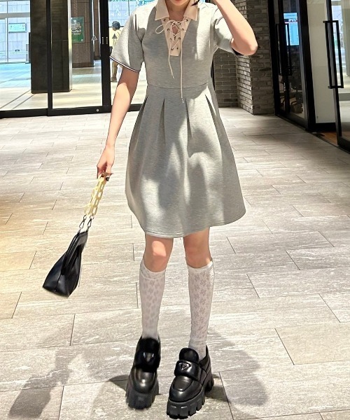 idem（イデム）の「lace up polo onepiece/ポロミニワンピース