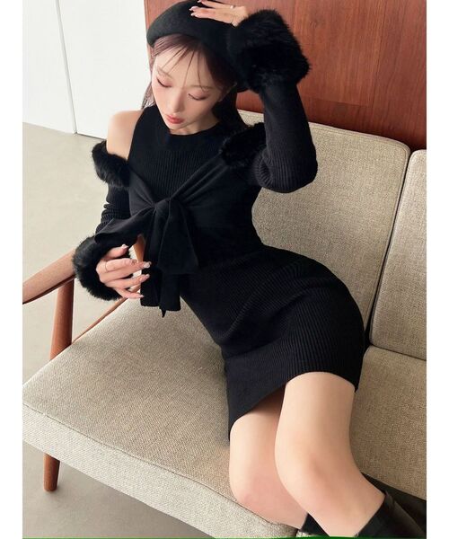 ポイントフェイクファーミニニットワンピース（ワンピース）｜RESEXXY