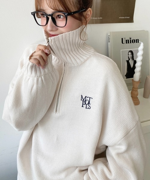 セール】【累計販売枚数1万枚突破！】ハーフジップワンポイント刺繍