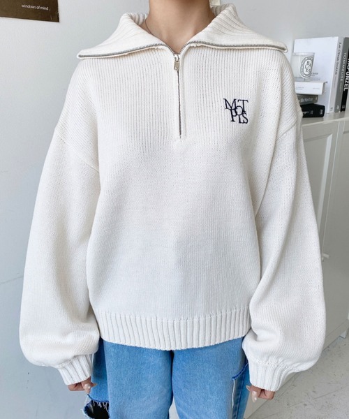 セール】【累計販売枚数1万枚突破！】ハーフジップワンポイント刺繍