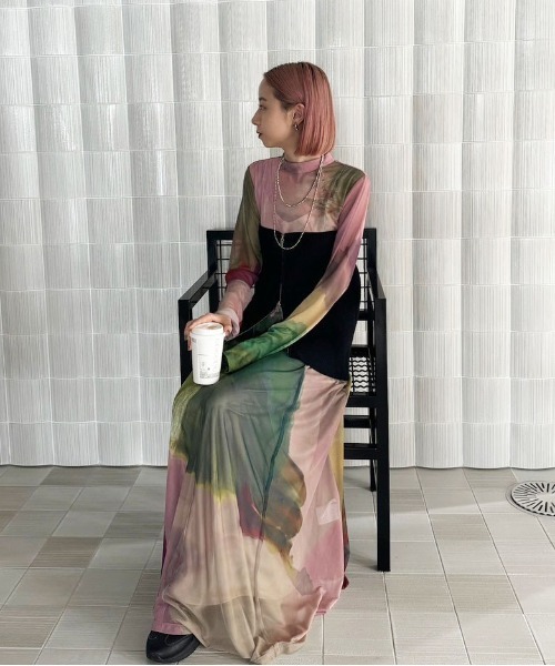 Ameri（アメリ）の「ELIZABETH STAINED GLASS SHEER DRESS（ワンピース