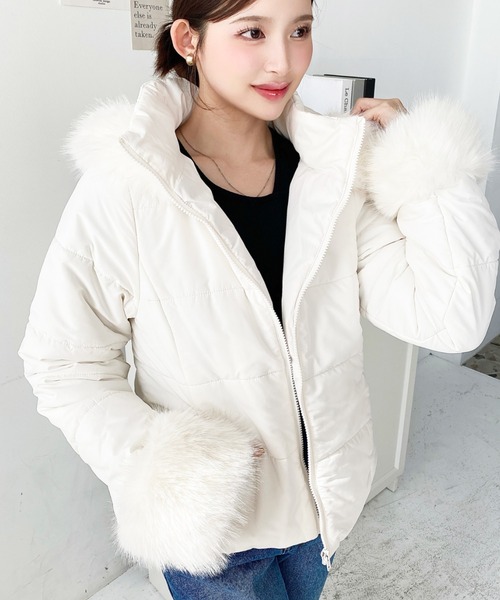 セール】ウェストベルト付きフードファーダウンジャケット（ダウン