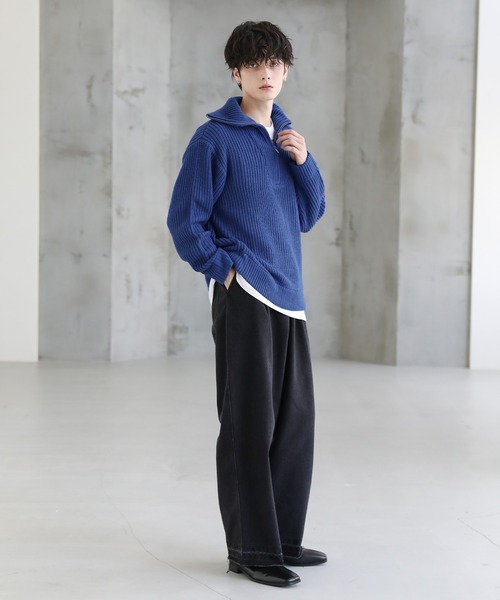 セール】ビッグシルエット畦編みハーフジップニット（ニット/セーター