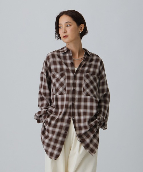 セール】フリンジチェックシャツチュニック 595293（シャツ/ブラウス