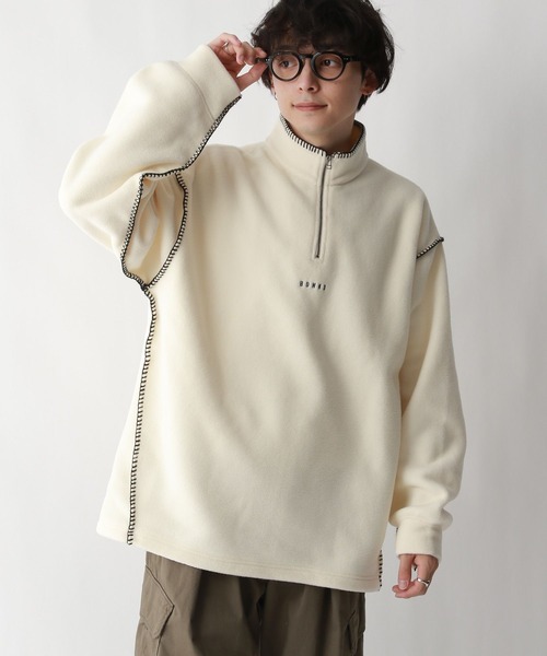 セール】フリース/ワンポイント刺繍ステッチハーフジップ（スウェット