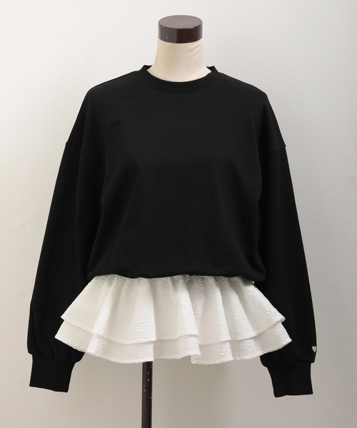 裾フリルジャガードドッキングスウェット（スウェット）｜Fit more