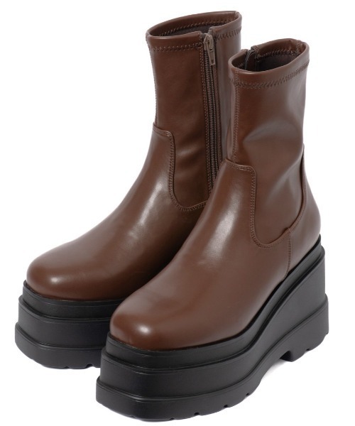 R&E】トリプルソール厚底ストレッチショートブーツ（ブーツ）｜R&E