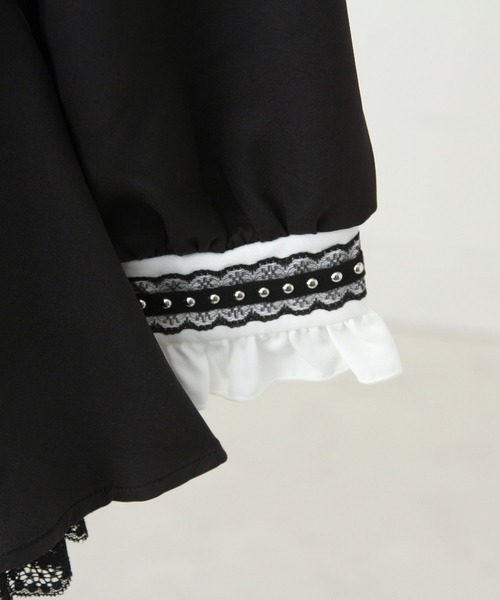 十字架クロススタッズチェーンレースアップフリルセーラーワンピース