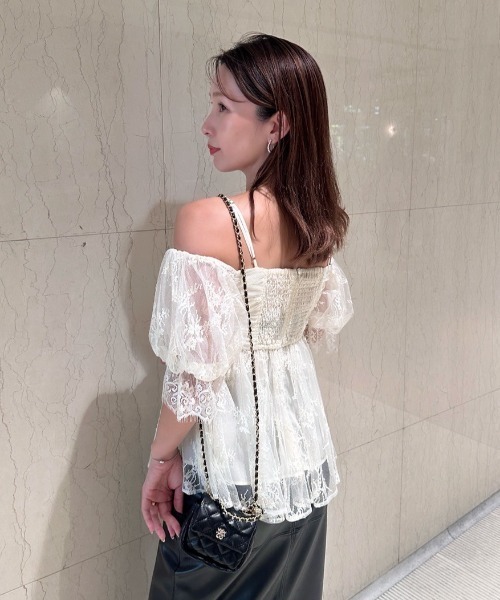 セール】バリエオフショルレースチュニック（シャツ/ブラウス