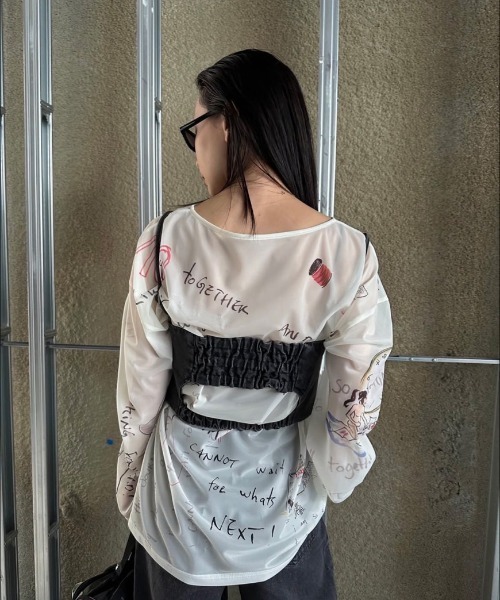 Ameri（アメリ）の「Gabrielle×AMERI 10TH HISTORY SHEER TOP（Tシャツ