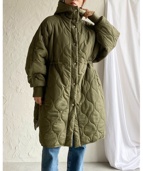 セール】フード付きミドル丈中綿スタンドカラーモンスターキルティング
