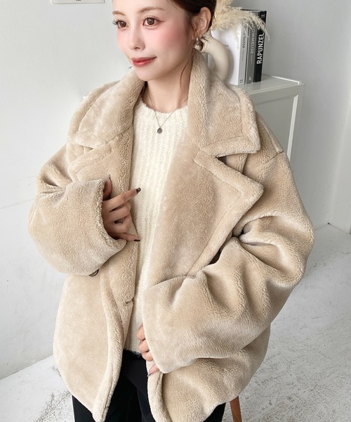 Theory】テディフリース ボア ショート丈 ピーコート ベージュ Theory