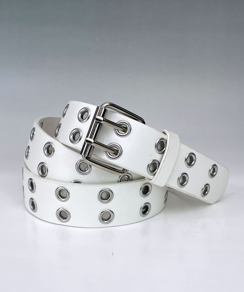 セール】ダブル アイレット デザイン バックル PUレザー ライトベルト