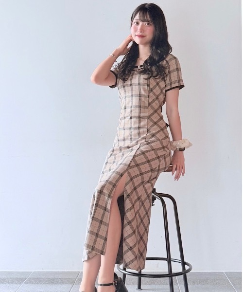 NOMAE（ノーマエ）の「チェックバックリボンロングワンピース