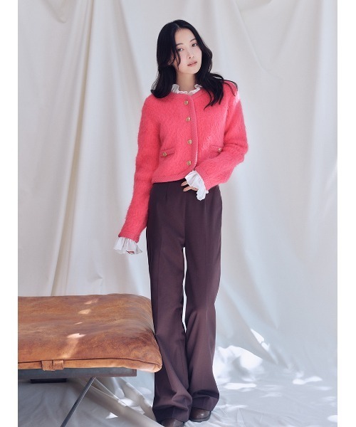 セール】ファーライクフリルニットジャケット（ノーカラージャケット