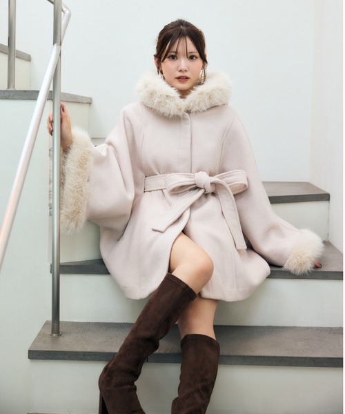 ウールMIXフードポンチョコート 秋服 冬服（ポンチョ）｜rienda