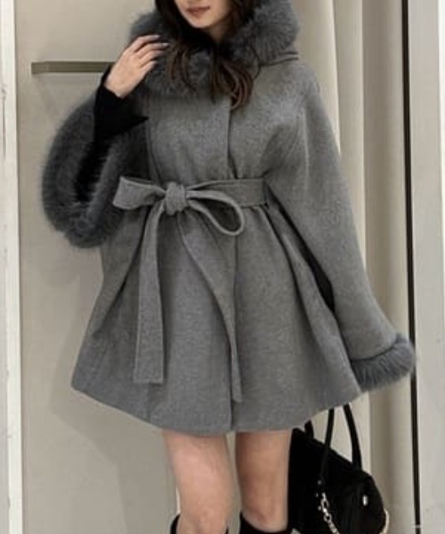 ウールMIXフードポンチョコート 秋服 冬服（ポンチョ）｜rienda