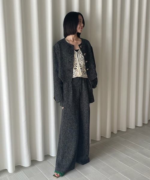 Ameri（アメリ）の「DEFORMATION SUMMER TWEED JACKET（ノーカラー