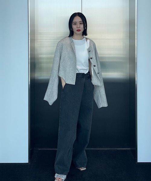 Ameri（アメリ）の「DEFORMATION SUMMER TWEED JACKET（ノーカラー