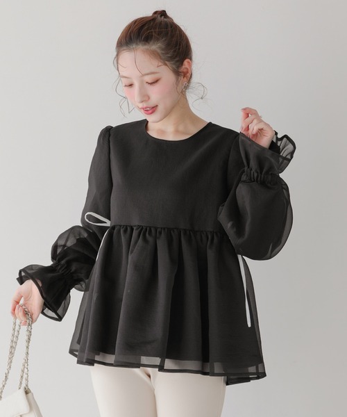 クリンクルシアーオーガンジーボリュームスリーブトップス（その他