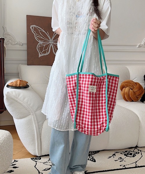FReePLACe/大容量ギンガムチェックトートバッグ X12362（トートバッグ