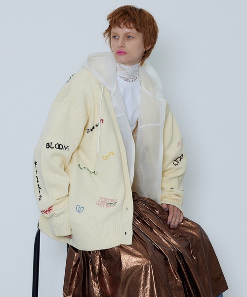 Life Word Embroidery Knit Cardigan/ライフワードエンブロイダリー