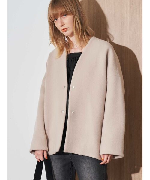 フォルムショートウールコート（ノーカラーコート）｜ELENDEEK（エレン