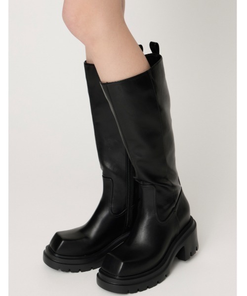 美脚チートブーツ】SQUARE TOE KNEE BOOTS スクエアトゥ ニー ブーツ