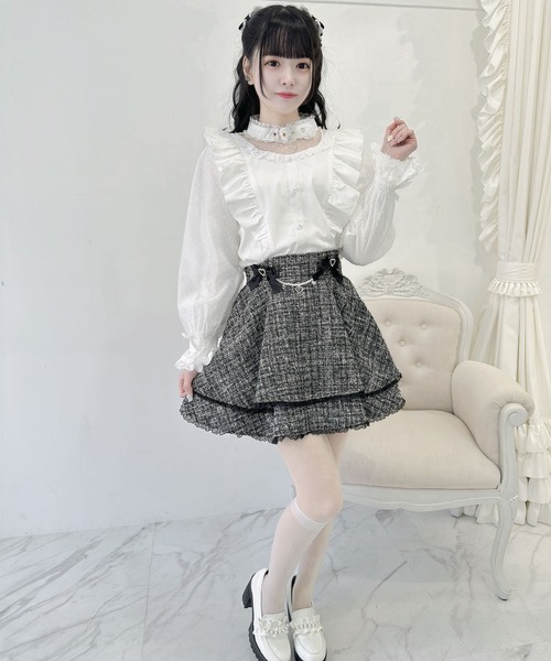 ハートバックルチョーカーシアースリーブブラウス（シャツ/ブラウス