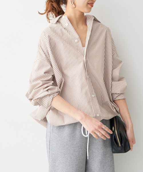 追加》CO/PEストライプヘムギャザーシャツ（シャツ/ブラウス）｜Spick