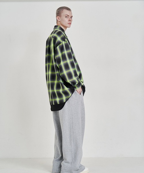 セール】【UNISEX】SOLID CHECK OVER SHIRTS/ソリッドチェックオーバー