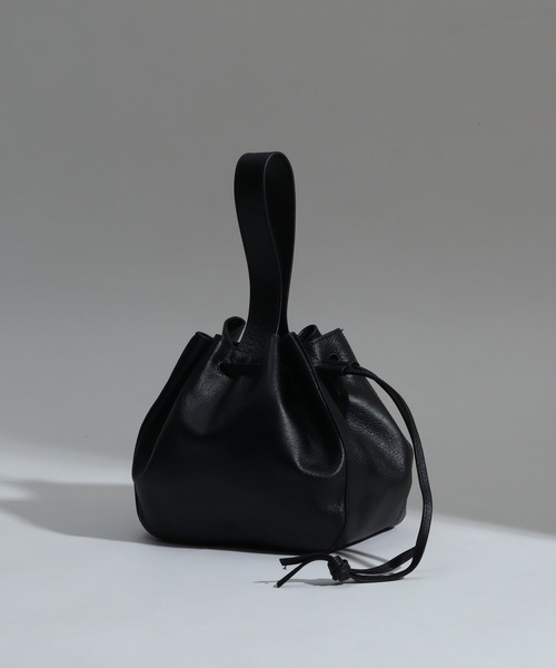 ONE./ワンドット】リアルレザーポーチバッグ/巾着バッグ（ハンドバッグ