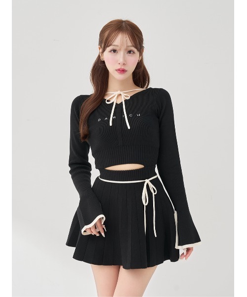 ウエストオープンリボンデザインニットミニワンピース（ワンピース