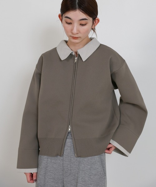 シャツカラードッキングダブルジップカーディガン（カーディガン