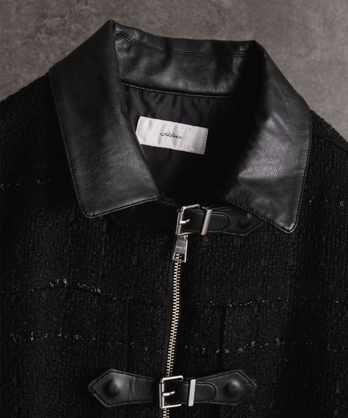 Many buckle belt tweed blouson/メニーバックルベルトツイード