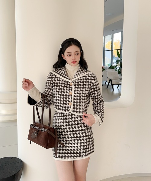 セール】【Jasmine】フレンチガーリー千鳥柄ジャケット＆スカート