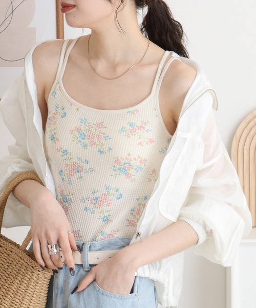 セール】JEMORGAN ワッフル花柄キャミソール（パック入り