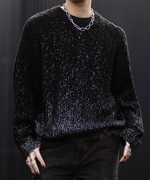 CLEL（クレイル）の「【CLEL】Foil Print Cable Crew Neck Knit / 箔