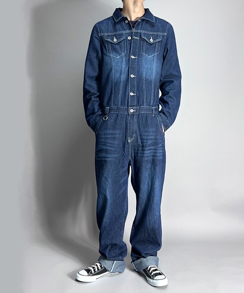 セール】ヴィンテージデザインデニムオールインワンツナギ ジャンプ