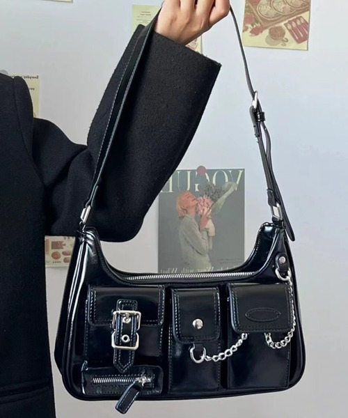 マルチポケット チェーン ベルト ショルダーバッグ y2k トート 韓国