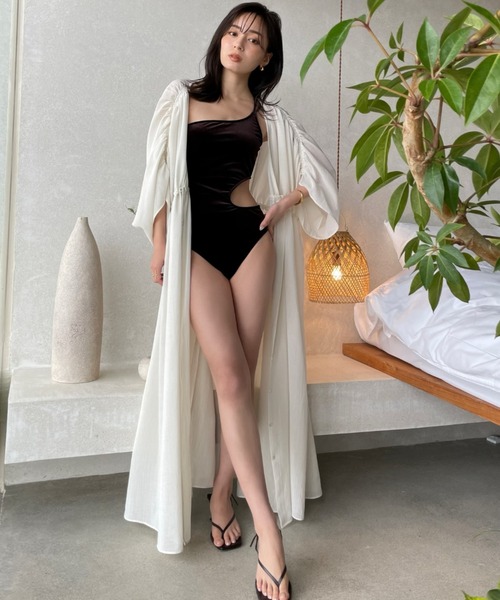 anuans（アニュアンス）の「サイドカットアウトベロアワンピース（水着