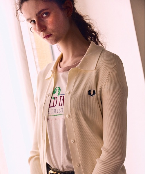 FRED PERRY/フレッドペリー] 別注 ワンポイントロゴ刺繍 リブニット